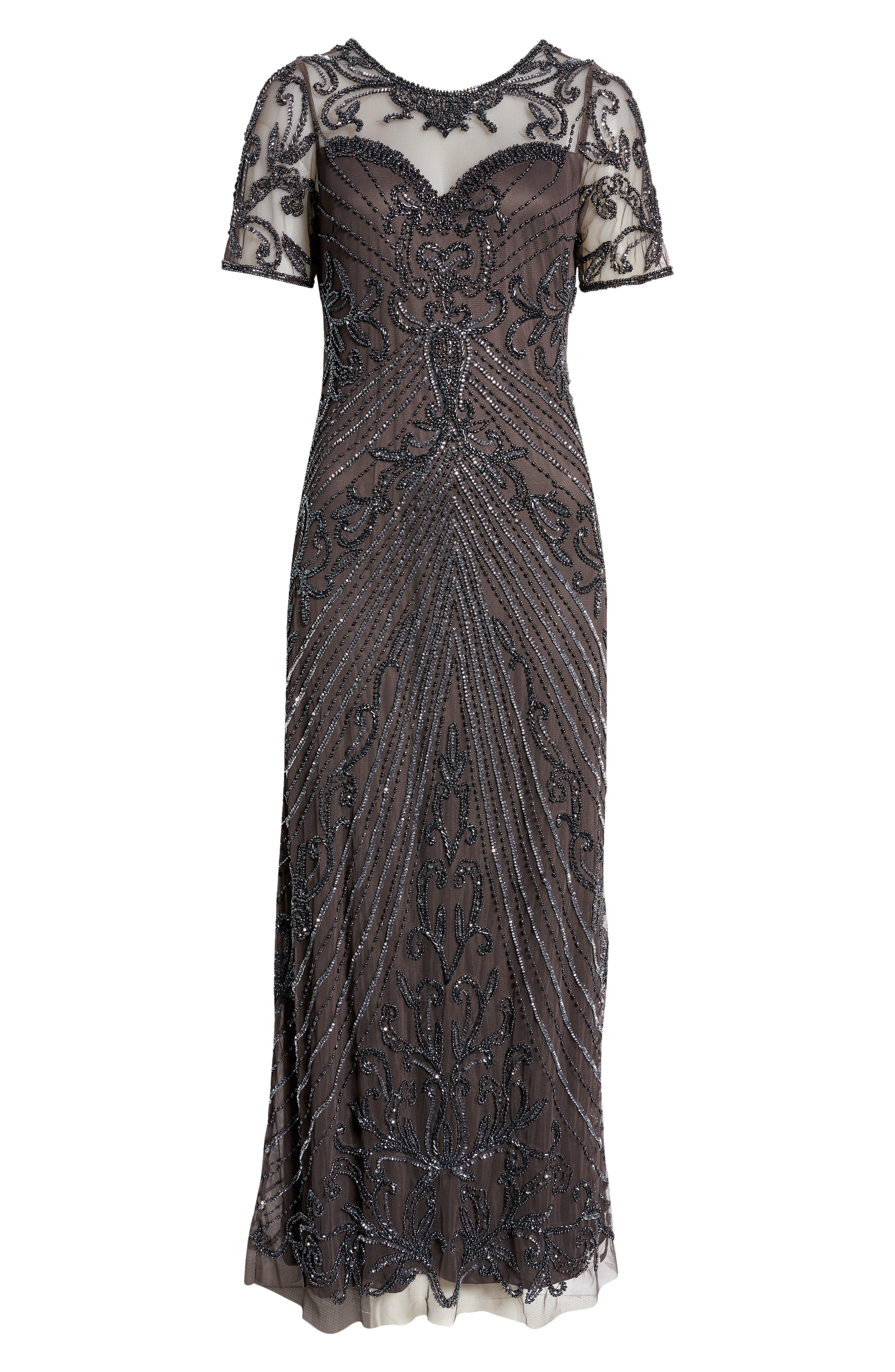 pisarro nights beaded illusion dress Pisarro Nights Sequin Beaded Illusion Gown In Black/ Gun