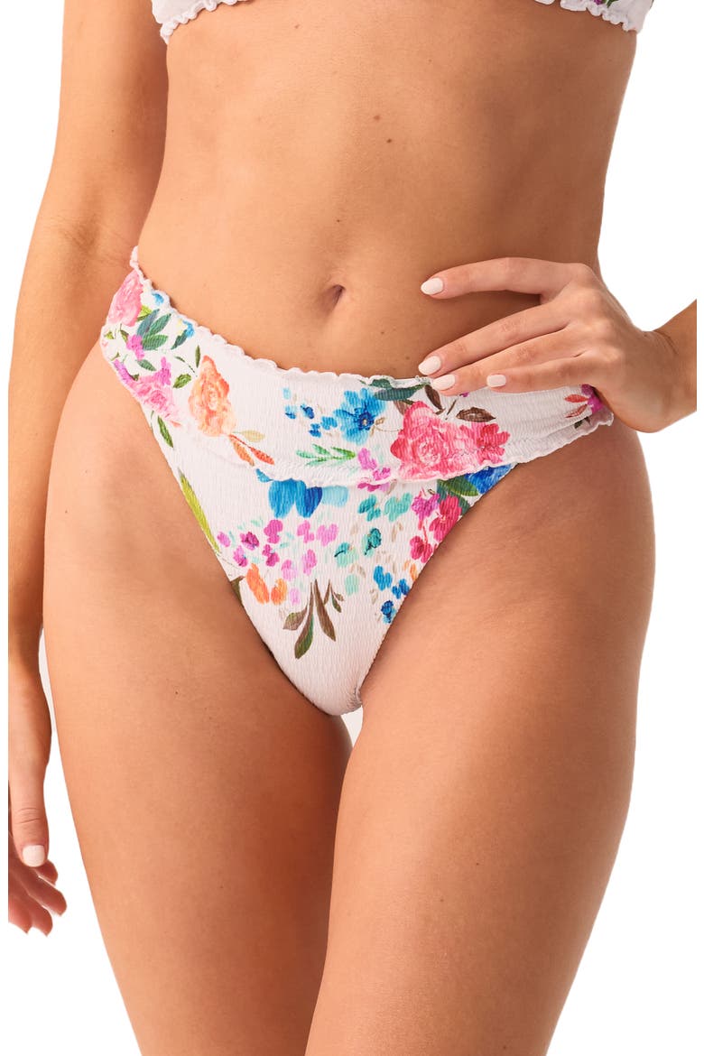 Smocked High Waist Bikini Bottoms, Main, color, FLORENCIA