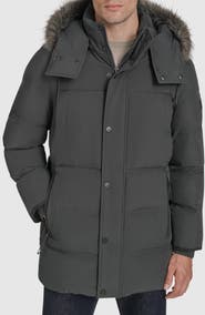 Andrew Marc Faux Fur Hooded Longline Jacket