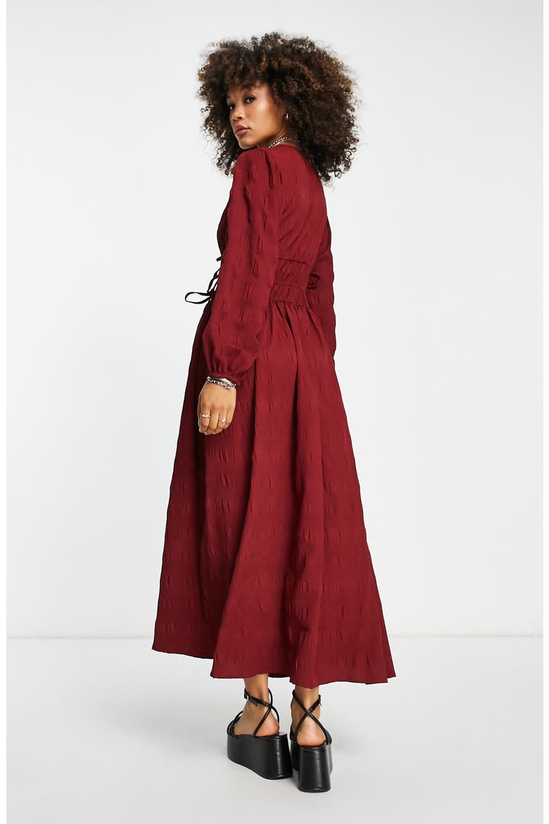 Ruched Long Sleeve Maxi Dress, Alternate, color, BROWN
