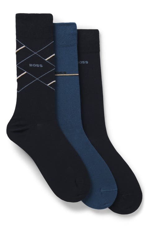 Assorted 3-Pack Geometric & Solid Cotton Blend Dress Socks Gift Box