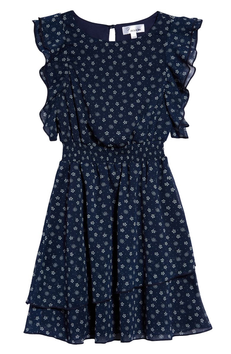 LNL Kids' Floral Tiered Pinafore Dress, Main, color,