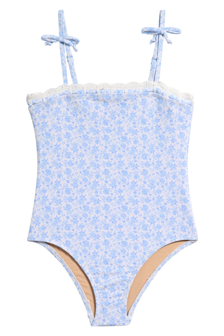 Kids' Scallop Crochet Trim One-Piece Swimsuit, Main, color, BLUE