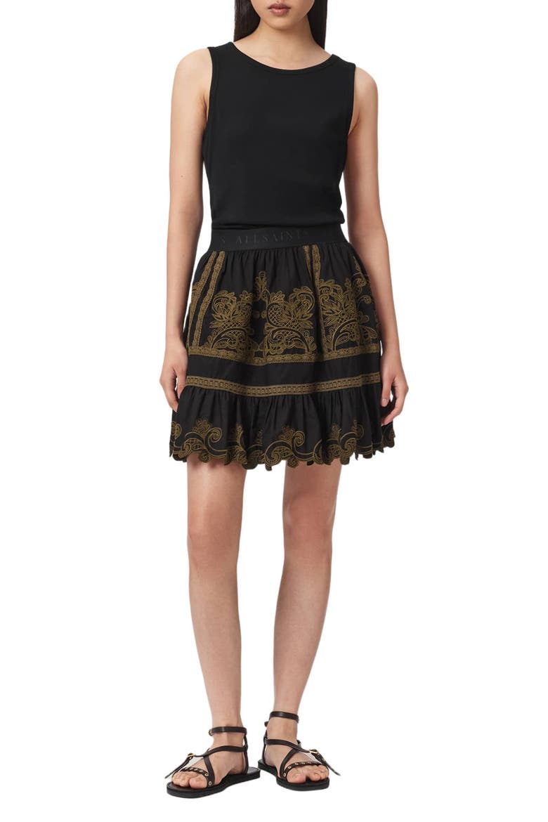 Katya Embroidered Cotton Miniskirt, Alternate, color, BLACK/ KHAKI