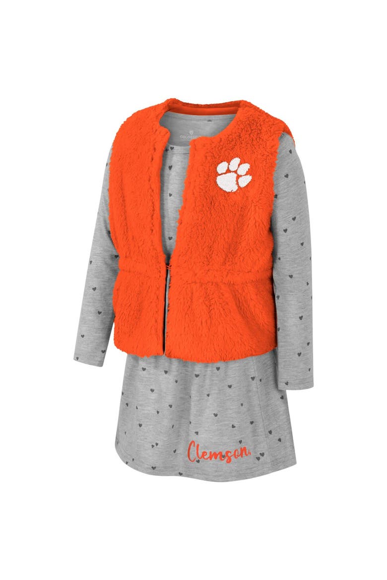 Girls Toddler Colosseum Orange Clemson Tigers Meowing Vest & Dress Set, Alternate, color, Orange