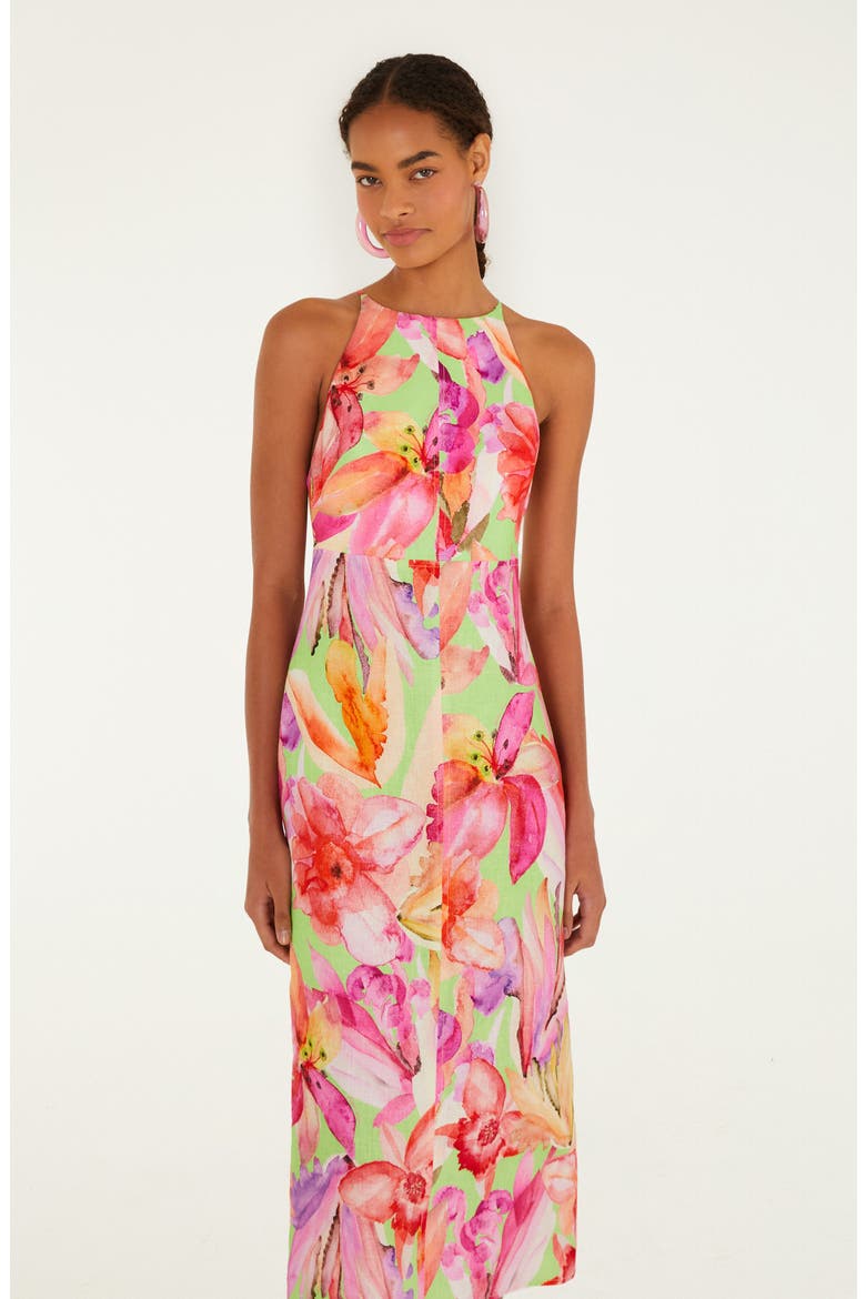Artsy Flora Linen Midi Dress, Alternate, color, ARTSY FLORA GREEN