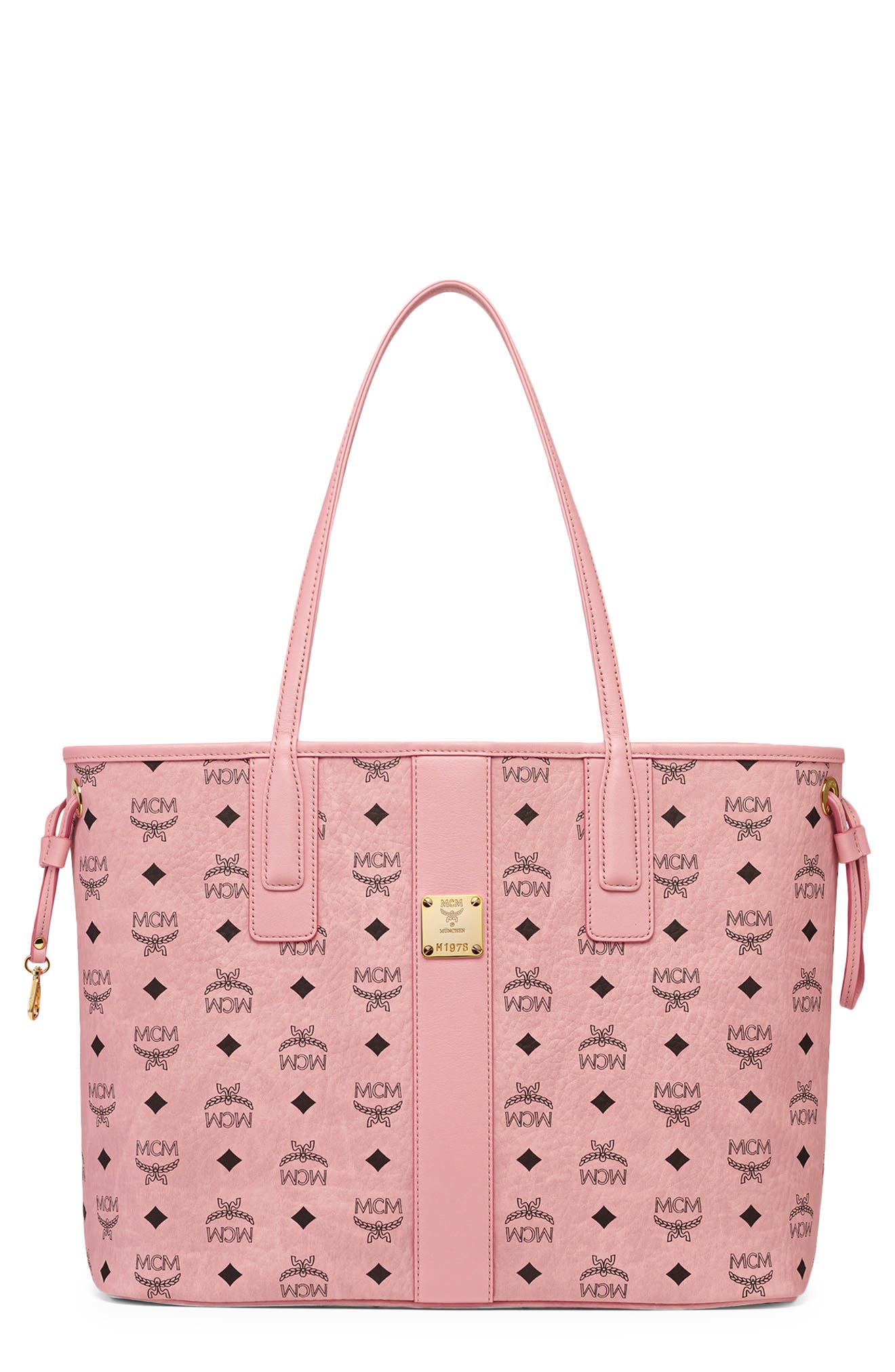 MCM Medium Liz Visetos Coated Canvas Shopper, Main, color, Soft Pink