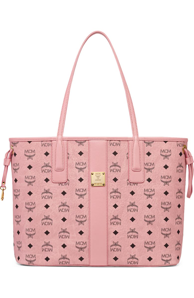 MCM Medium Liz Visetos Coated Canvas Shopper, Main, color, Soft Pink