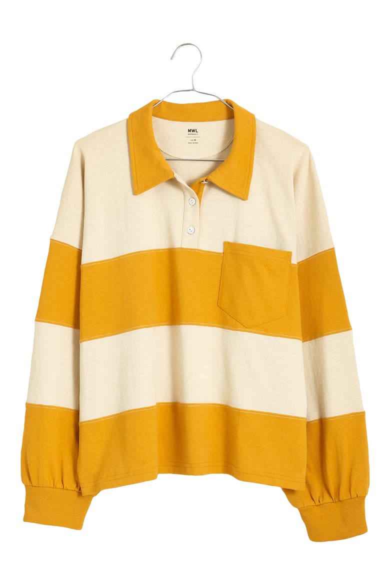 Striped Rugby Polo Shirt, Alternate, color, AMBER GOLD