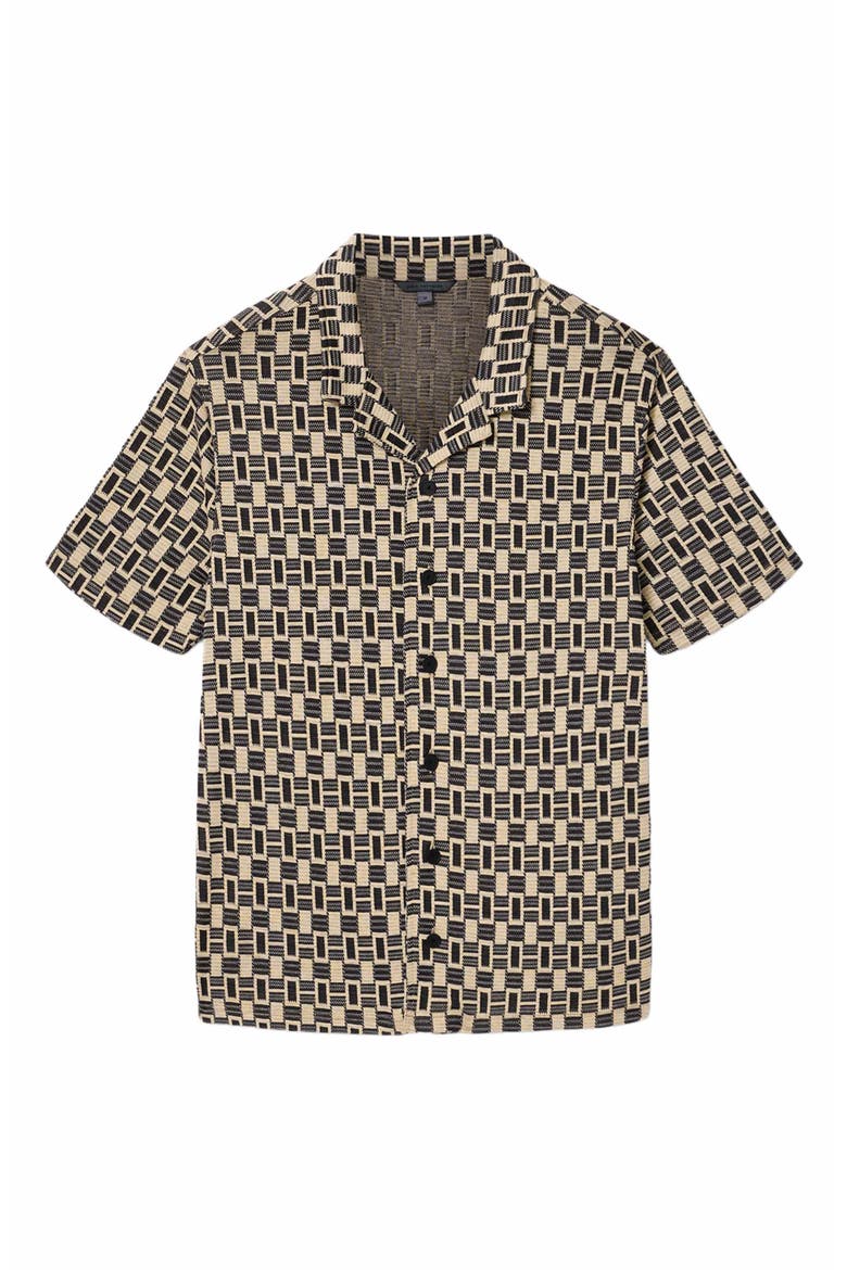 Geo Pattern Knit Camp Shirt, Alternate, color, LIGHT KHAKI