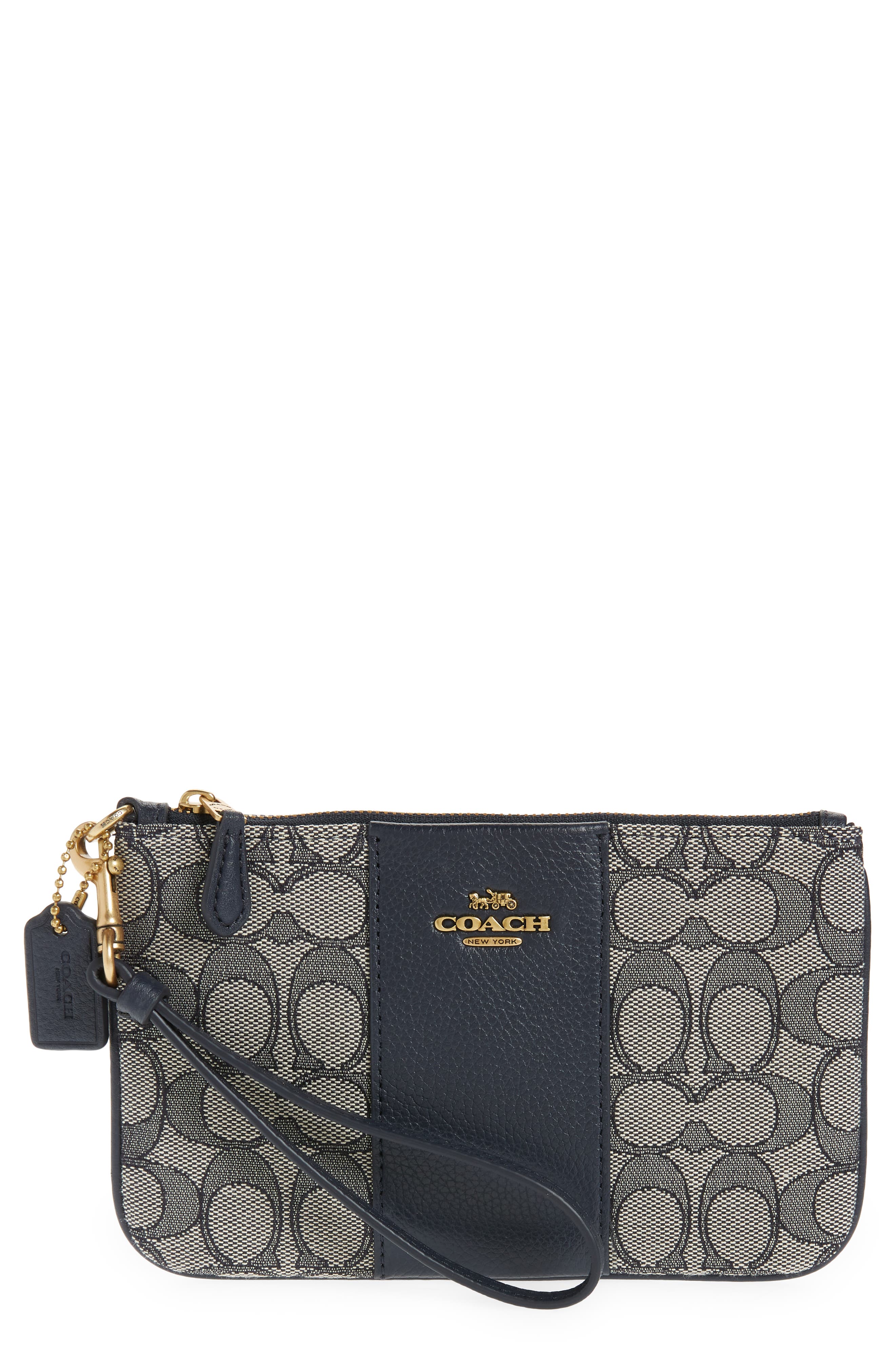 Signature Jacquard Small Wristlet, Main, color, B4/ NAVY MIDNIGHT NAVY