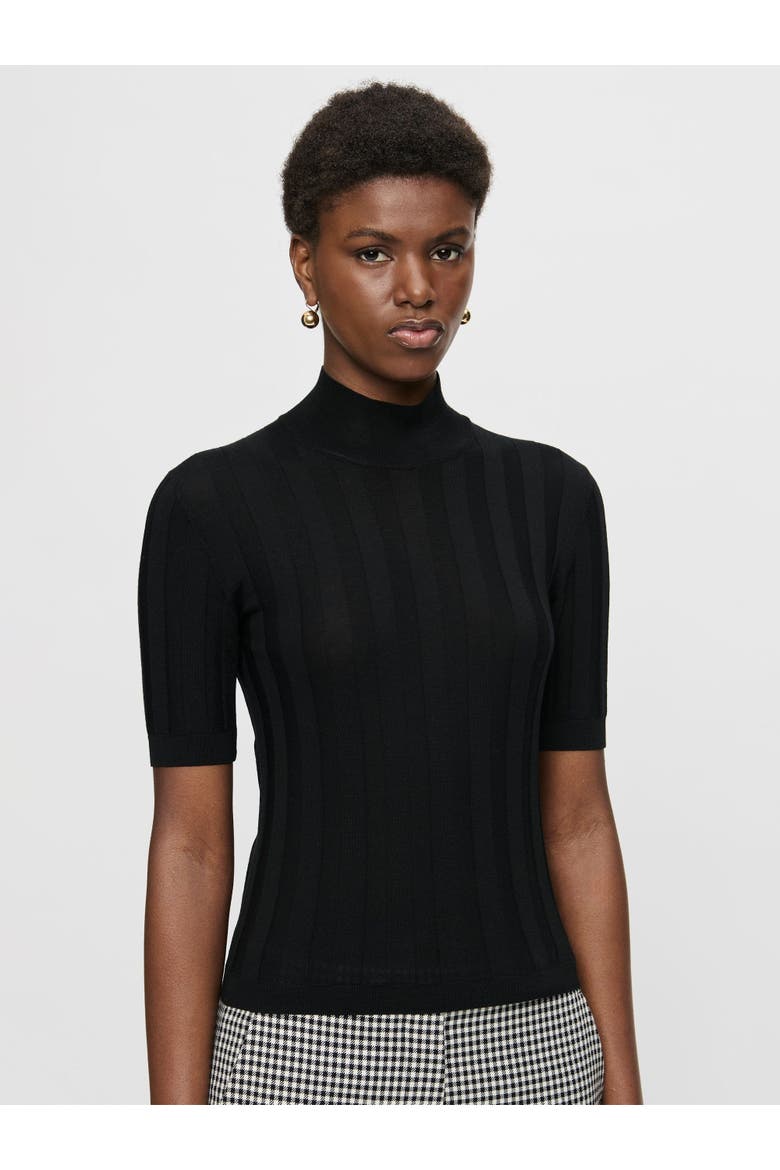Jordyn Short sleeve mockneck sweater, Alternate, color, Black