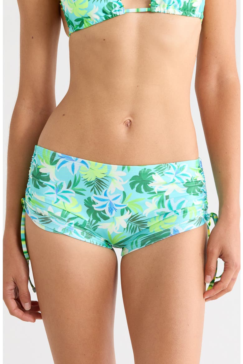 Ruched Cheeky Swim Shorts, Main, color, NEON SPLICE