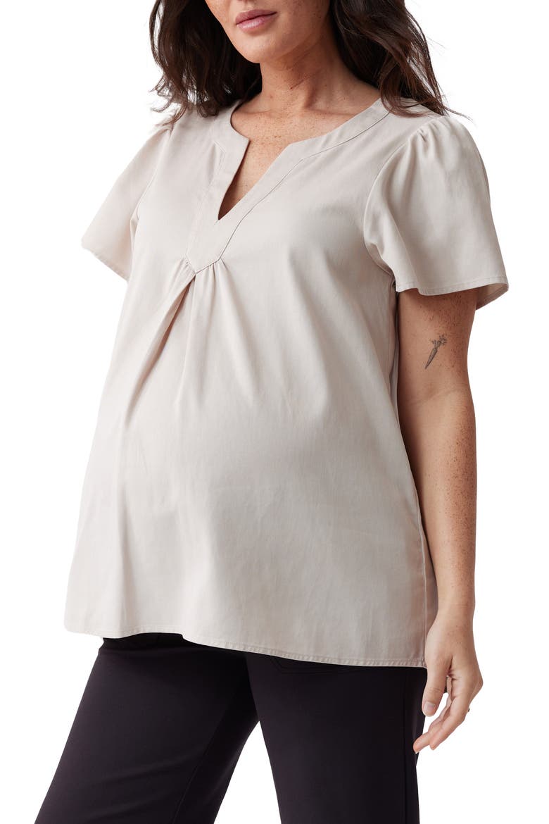 Flutter Sleeve Woven Maternity Top, Alternate, color, STONE