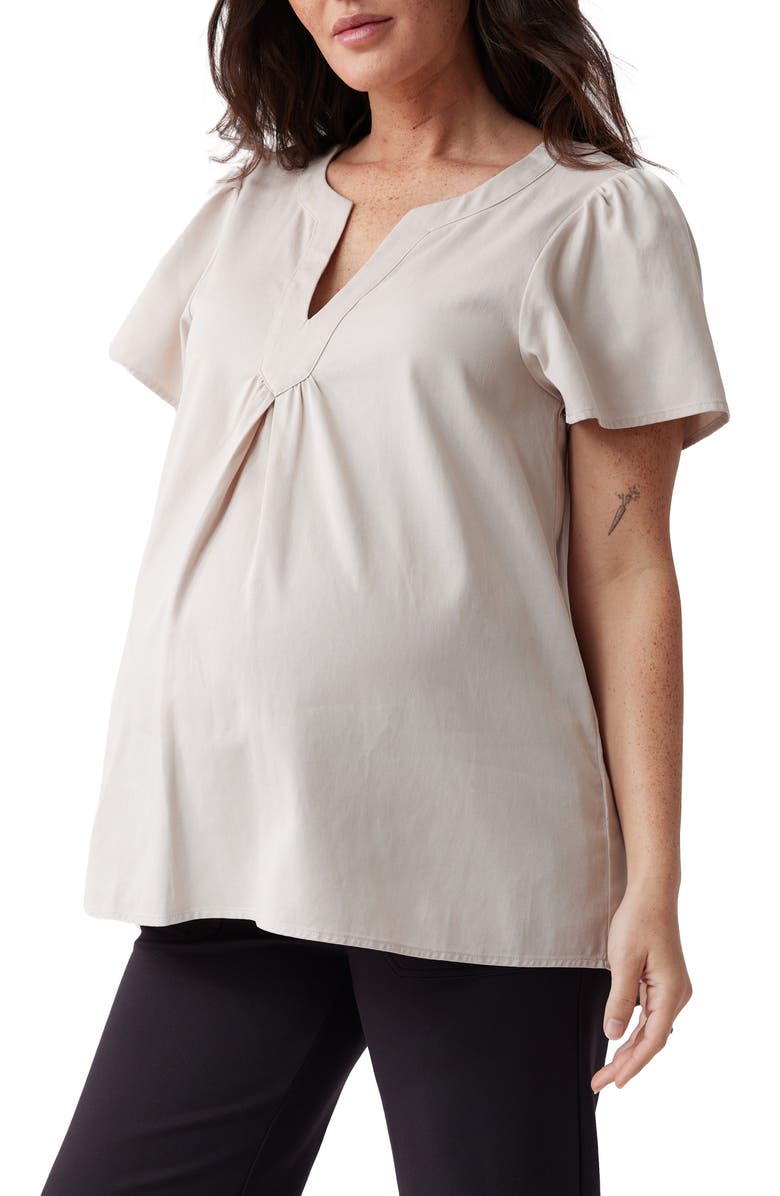Ingrid & Isabel<sup>®</sup> Flutter Sleeve Woven Maternity Top, Alternate, color, Stone