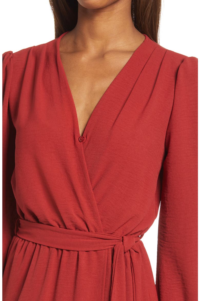Long Sleeve Faux Wrap Dress, Alternate, color, RUST