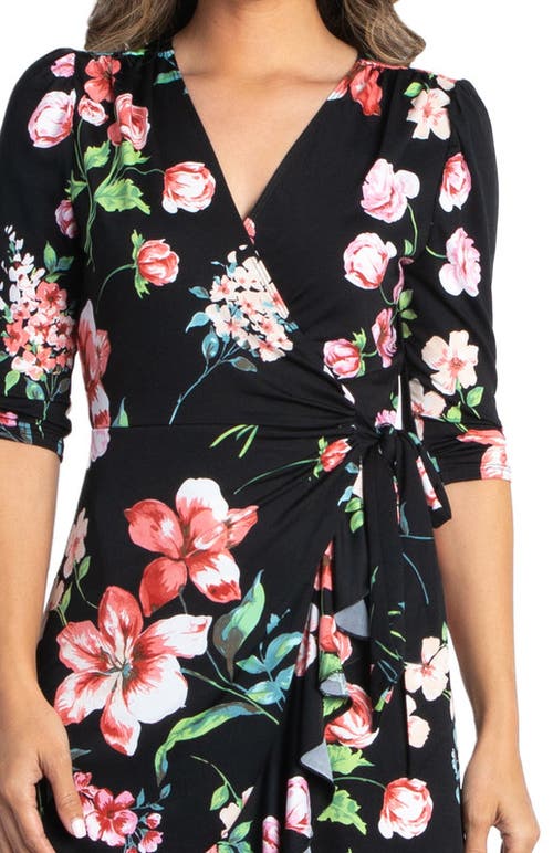 Kiyonna Flirty Flounce Floral Print Wrap Dress In Midnight Meadow