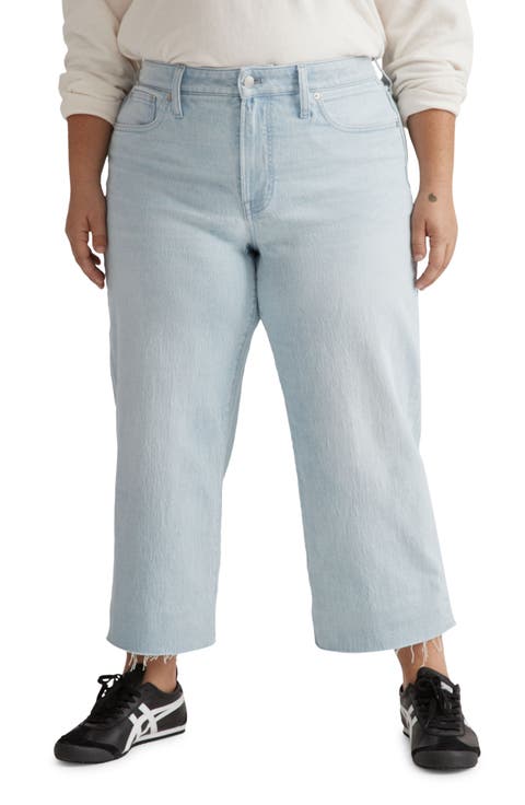 The Plus Perfect Vintage Wide Leg Raw Hem Crop Jeans (Ward Wash) (Plus)
