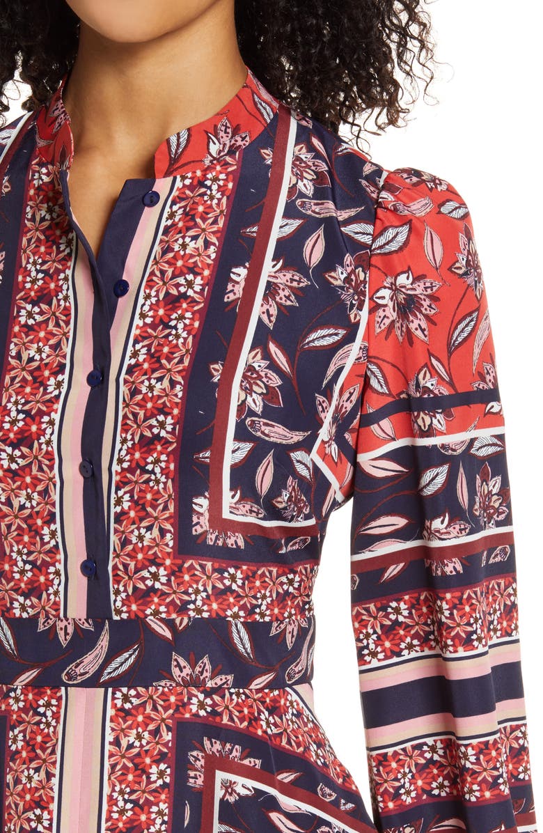 Vince Camuto Scarf Print Handkerchief Hem Long Sleeve Shirtdress, Alternate, color, 