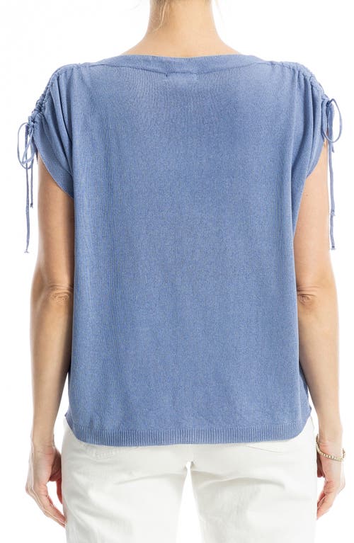 Max Studio Ruched Shoulder Short Sleeve Knit Sweater In Blue