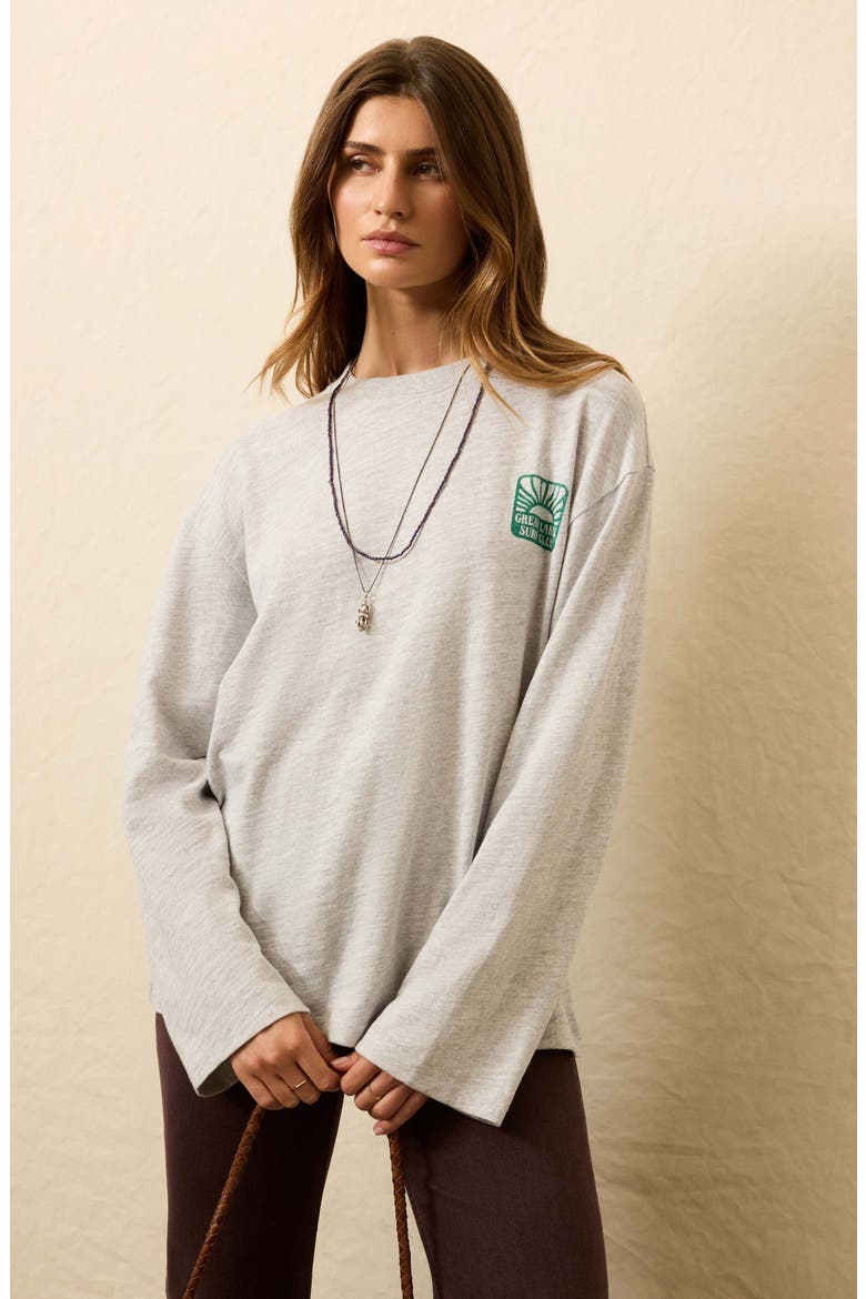Sunwashed Long Sleeve Slub Organic Cotton Graphic T-Shirt, Alternate, color, LIGHT GREY HEATHER