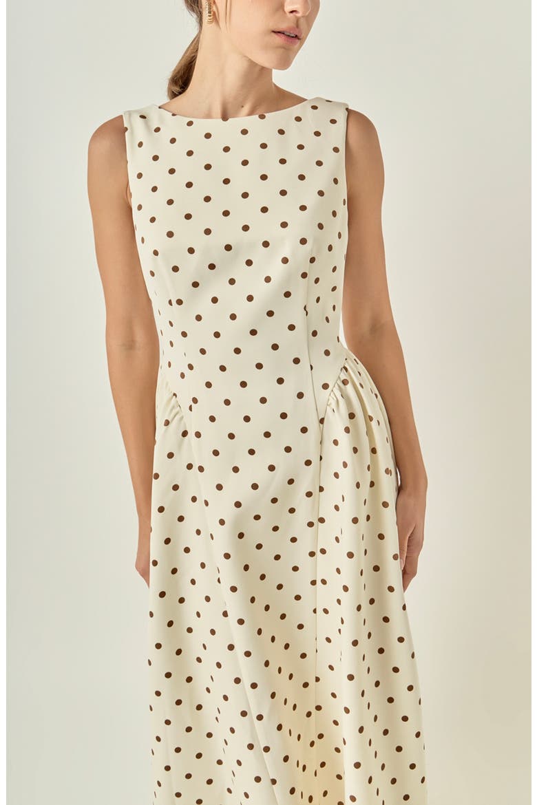 Dot Sleeveless Flare Midi Dress, Alternate, color, BEIGE/BROWN