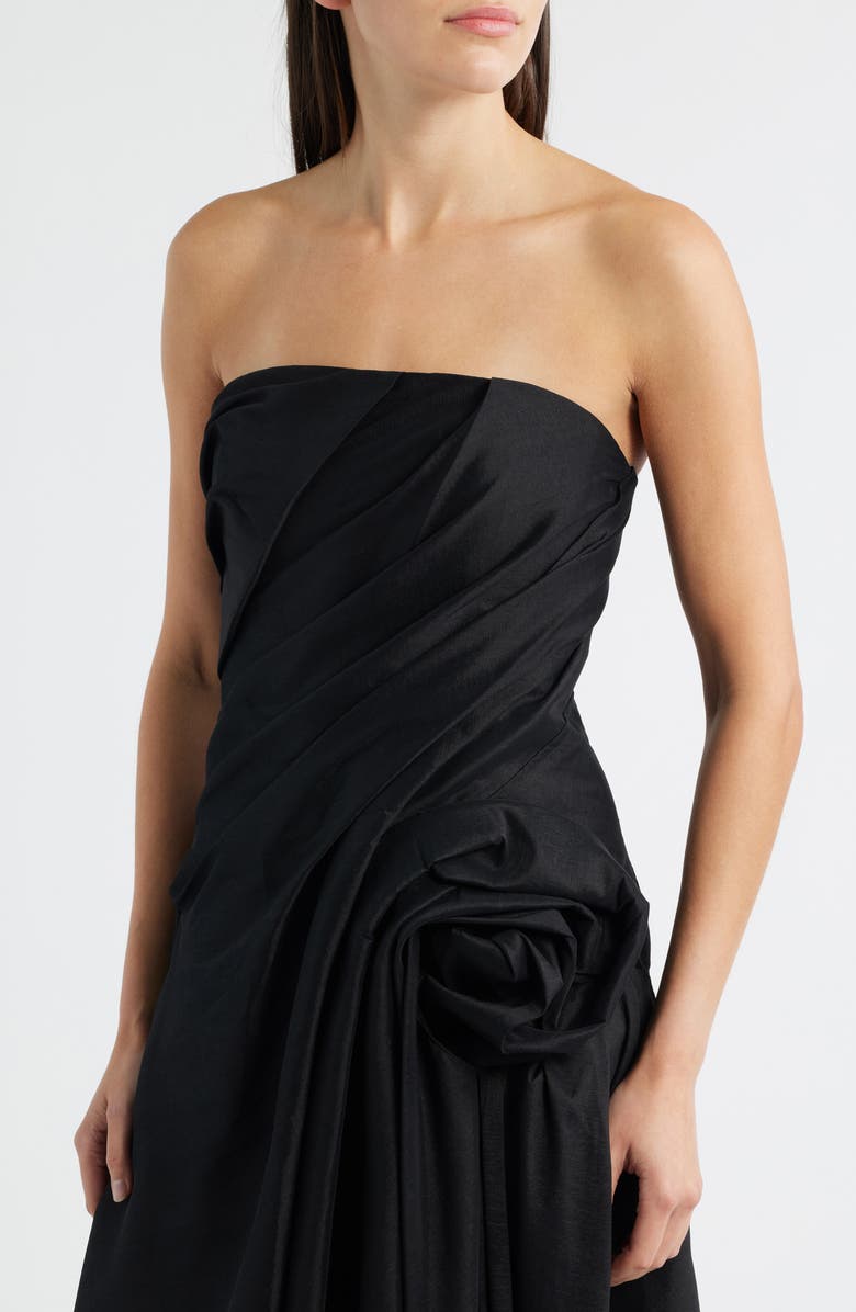 Acler Hawford Rosette Strapless Gown, Alternate, color, Black