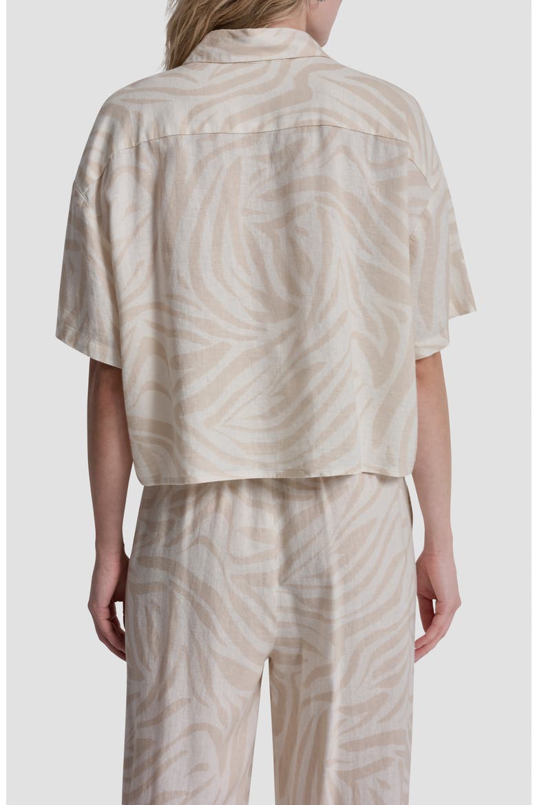 Cropped Drop Shoulder Linen Blend Top, Alternate, color, ZEBRA EGGNOG COMBO