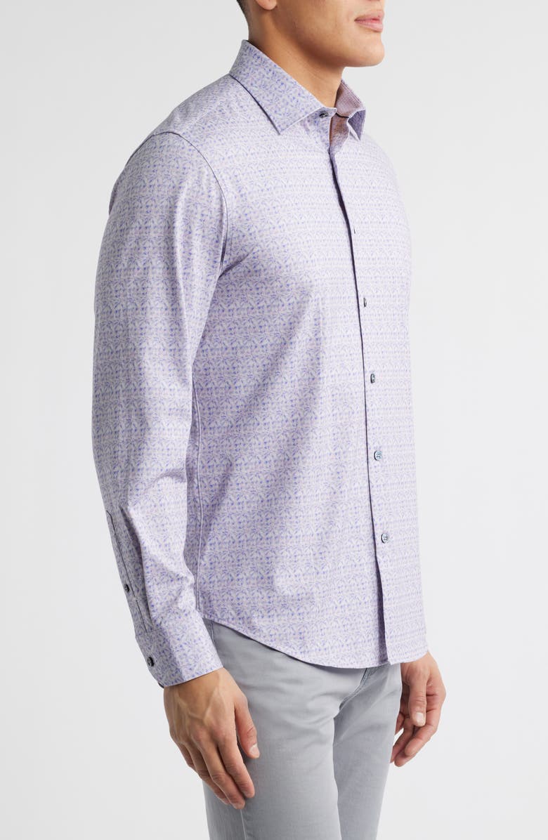 Bugatchi Jimmy OoohCotton<sup>®</sup> Abstract & Check Print Button-Up Shirt, Alternate, color, Dusty Pink