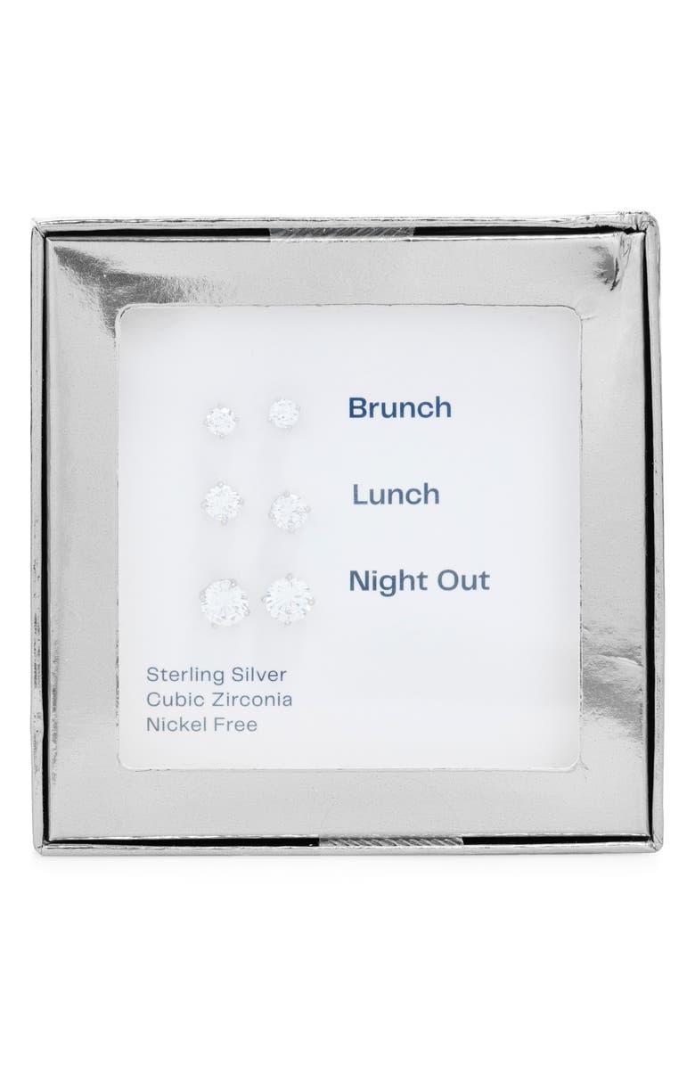 NORDSTROM RACK Set of 3 CZ Stud Earrings, Main, color, Clear- Silver