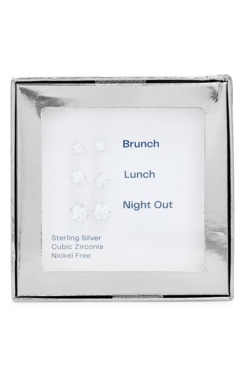 Set of 3 CZ Stud Earrings