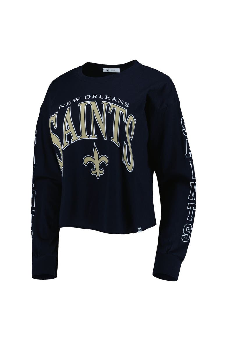 Women's '47 Black New Orleans Saints Skyler Parkway Cropped Long Sleeve T-Shirt, Alternate, color, Black