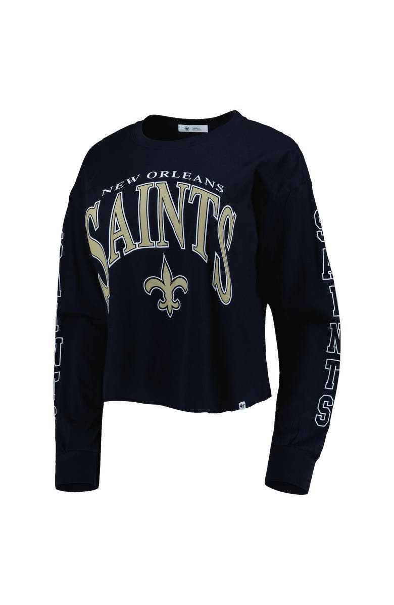 '47 Women's '47 Black New Orleans Saints Skyler Parkway Cropped Long Sleeve T-Shirt, Alternate, color, Black