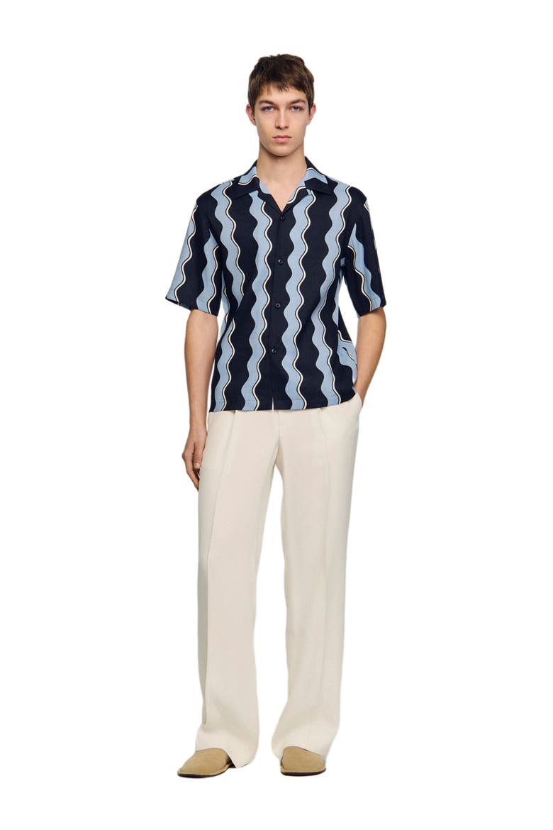 Printed linen shirt, Alternate, color, Navy blue