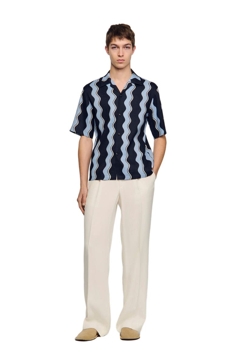 SANDRO Printed linen shirt, Alternate, color, Navy Blue