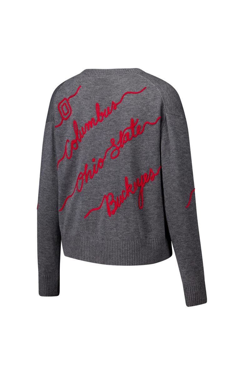 KADYLUXE Women's Gray Ohio State Buckeyes Love Note Embroidered Sweater, Alternate, color, Gray