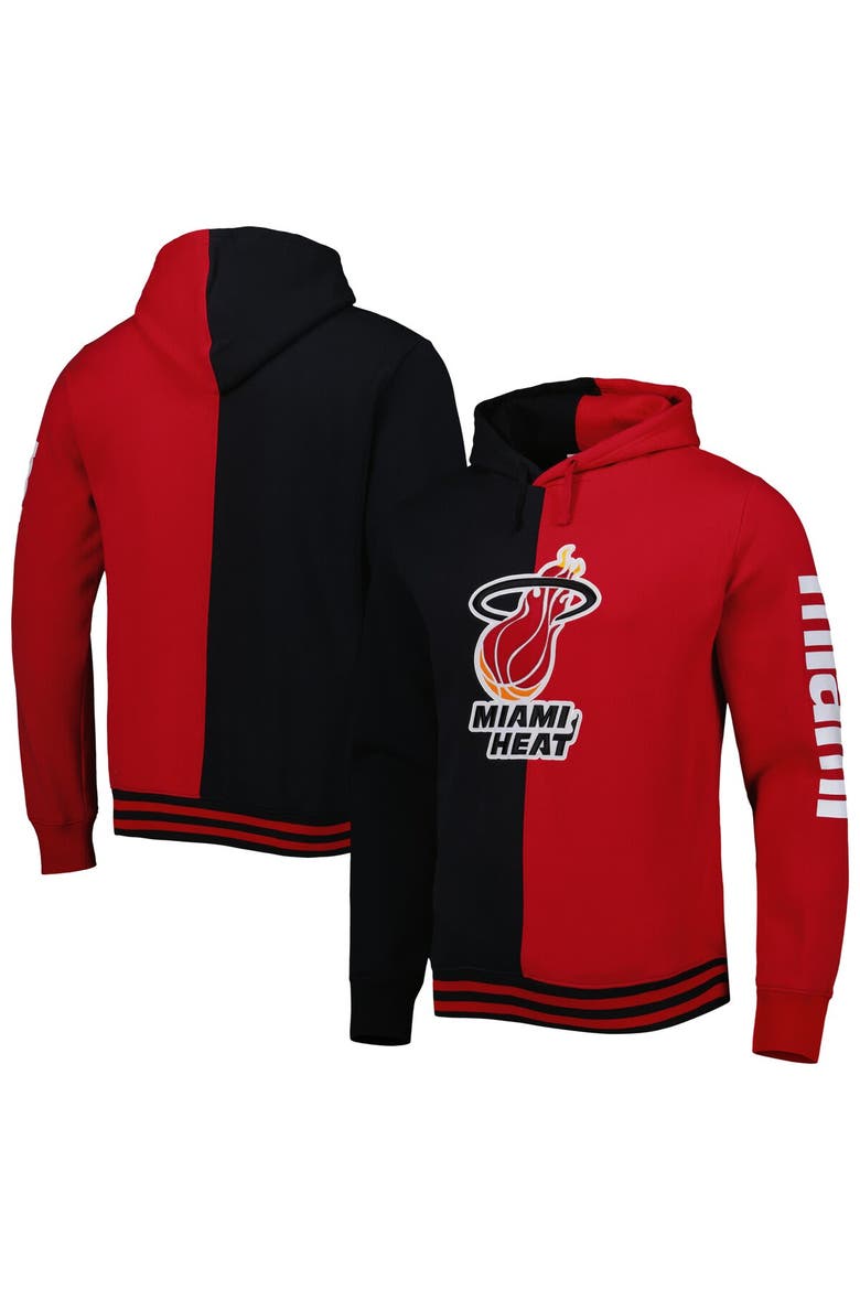 Men's Mitchell & Ness Black/Red Miami Heat Hardwood Classics Split Pullover Hoodie, Main, color, Black