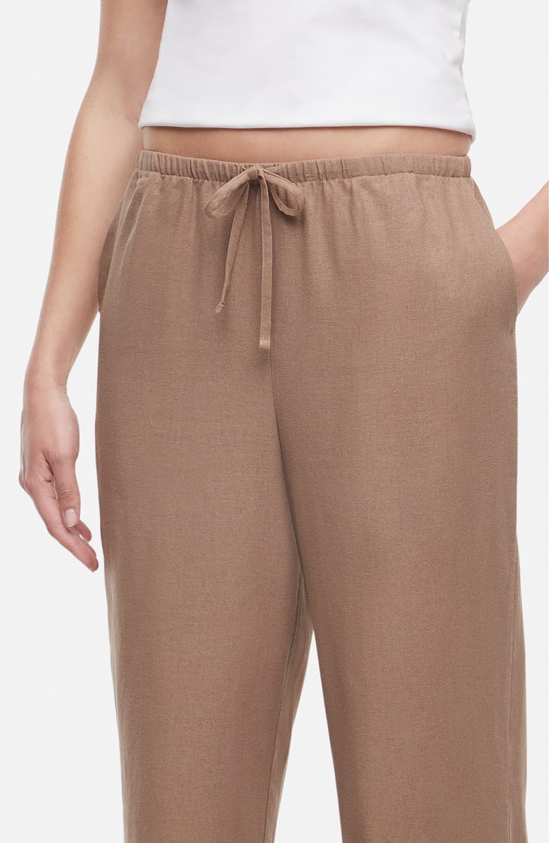 Three Dots Drawstring Linen Blend Wide Leg Pants, Alternate, color, Portabella