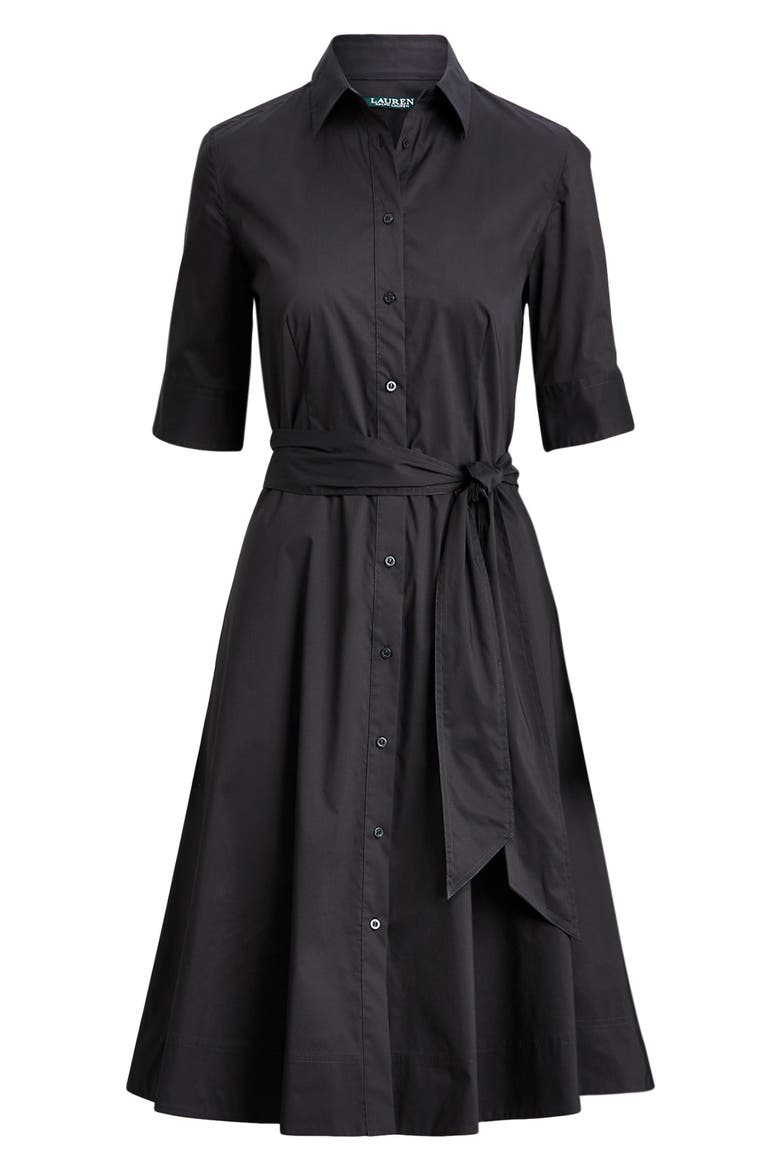 Belted Cotton Blend Shirtdress, Alternate, color, BLACK