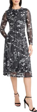 Maggy London Long Sleeve Mesh Midi Dress