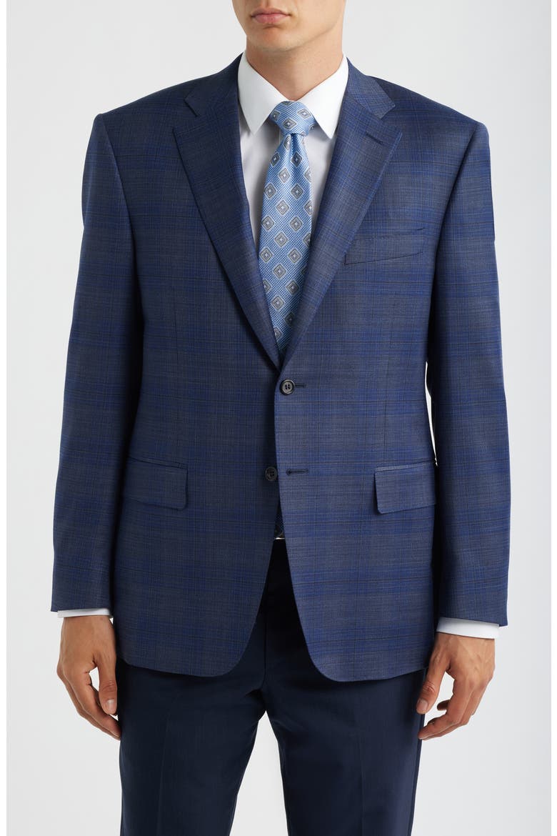 Capri Trim Fit Dark Blue & Grey Plaid Wool Sport Coat, Main, color, DARK BLUE/ GREY