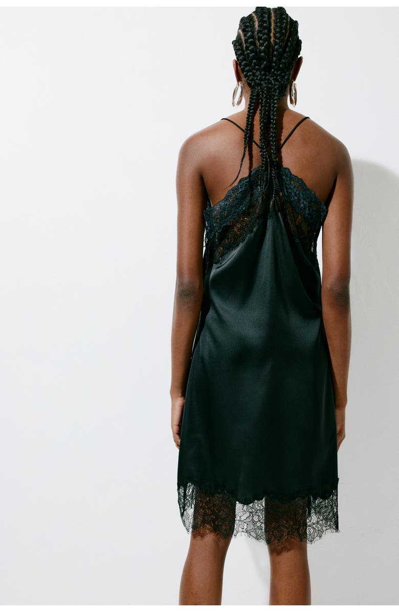 H&M Lace-trimmed Satin Dress, Alternate, color, Black