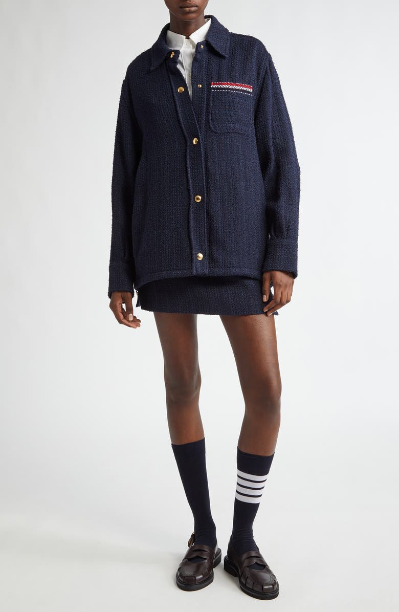 Thom Browne Tweed Shirt Jacket, Alternate, color, Navy