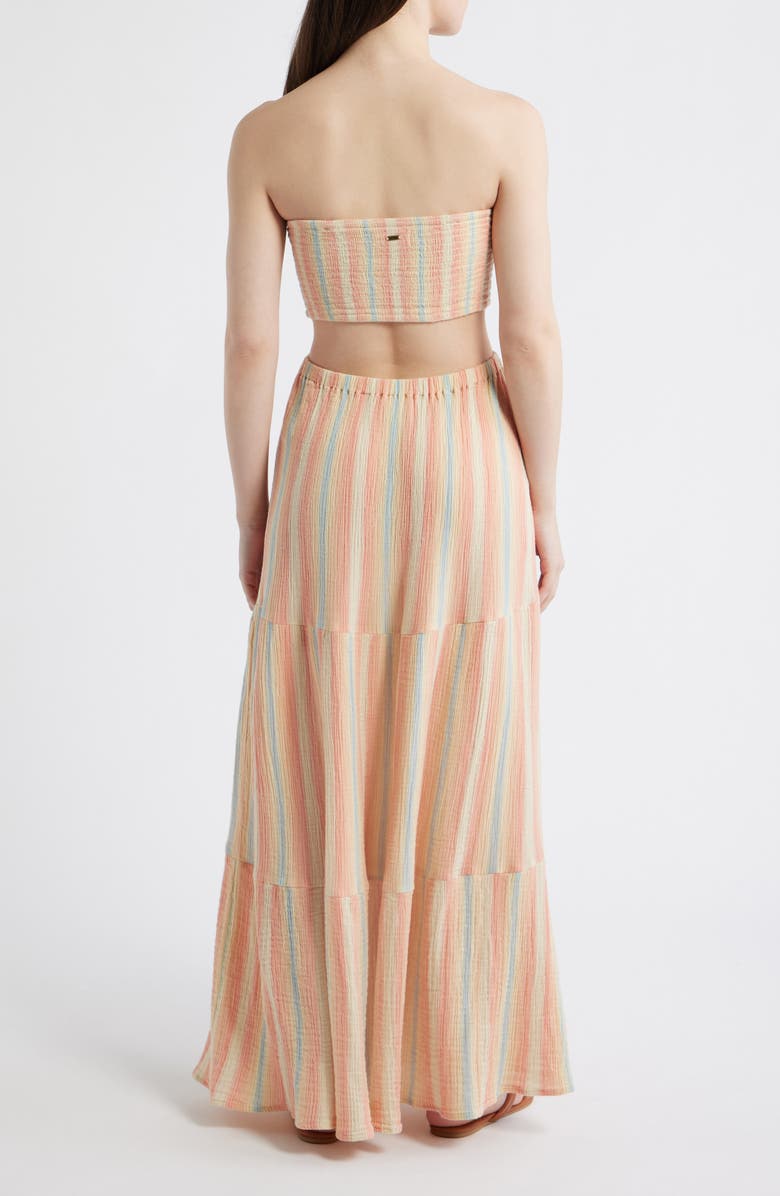 Rip Curl Premium Surf Stripe Strapless Tiered Cotton Maxi Dress, Alternate, color, Multi Color