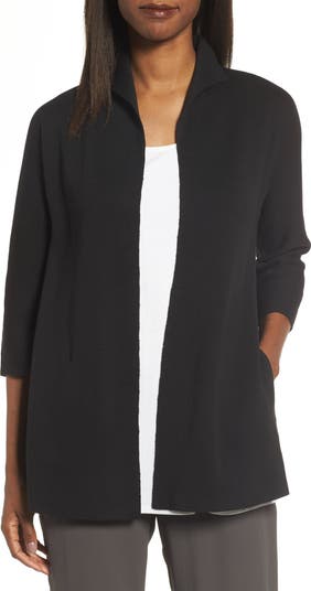 Eileen Fisher Silk & Organic Cotton Interlock Knit Funnel Neck Jacket ...