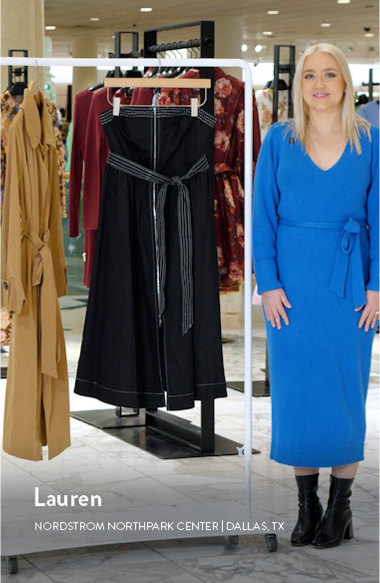 Rhea Topstitch Detail Strapless Cotton Midi Dress, sales video thumbnail