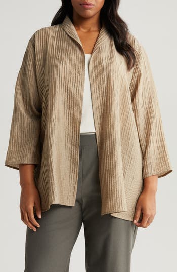 Eileen Fisher Textured High Collar Open Jacket