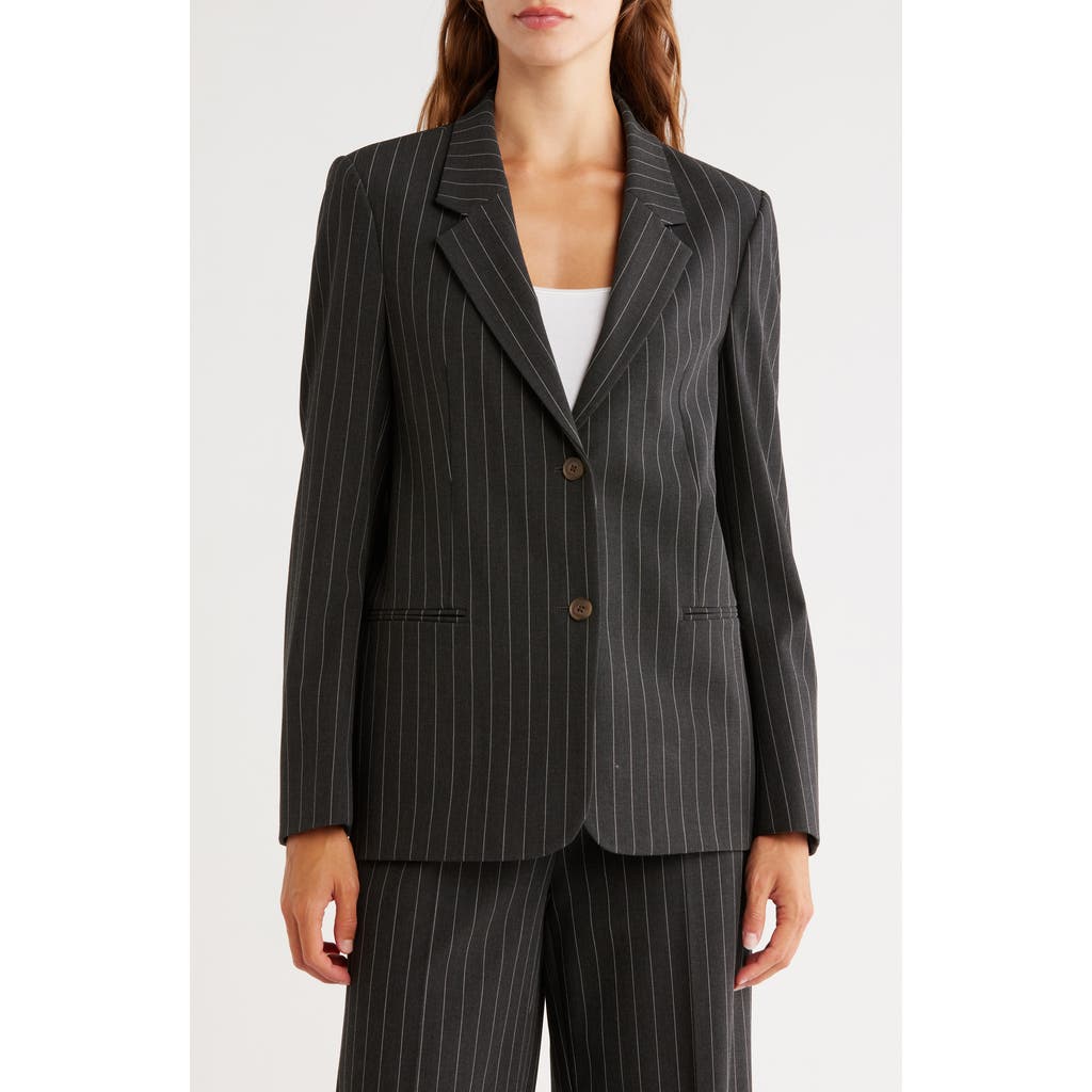 Nordstrom Pinstripe Boyfriend Blazer In Black