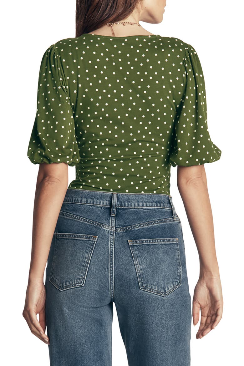 Ruched Short Sleeve Wrap Top, Alternate, color, GREEN SPOT