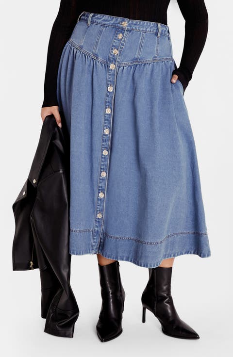Denim Maxi Skirt (Plus)